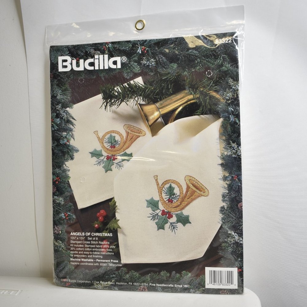 VTG 1995 Bucilla 83322 Angels of Christmas Stamped Napkins Kit Cross Stitch